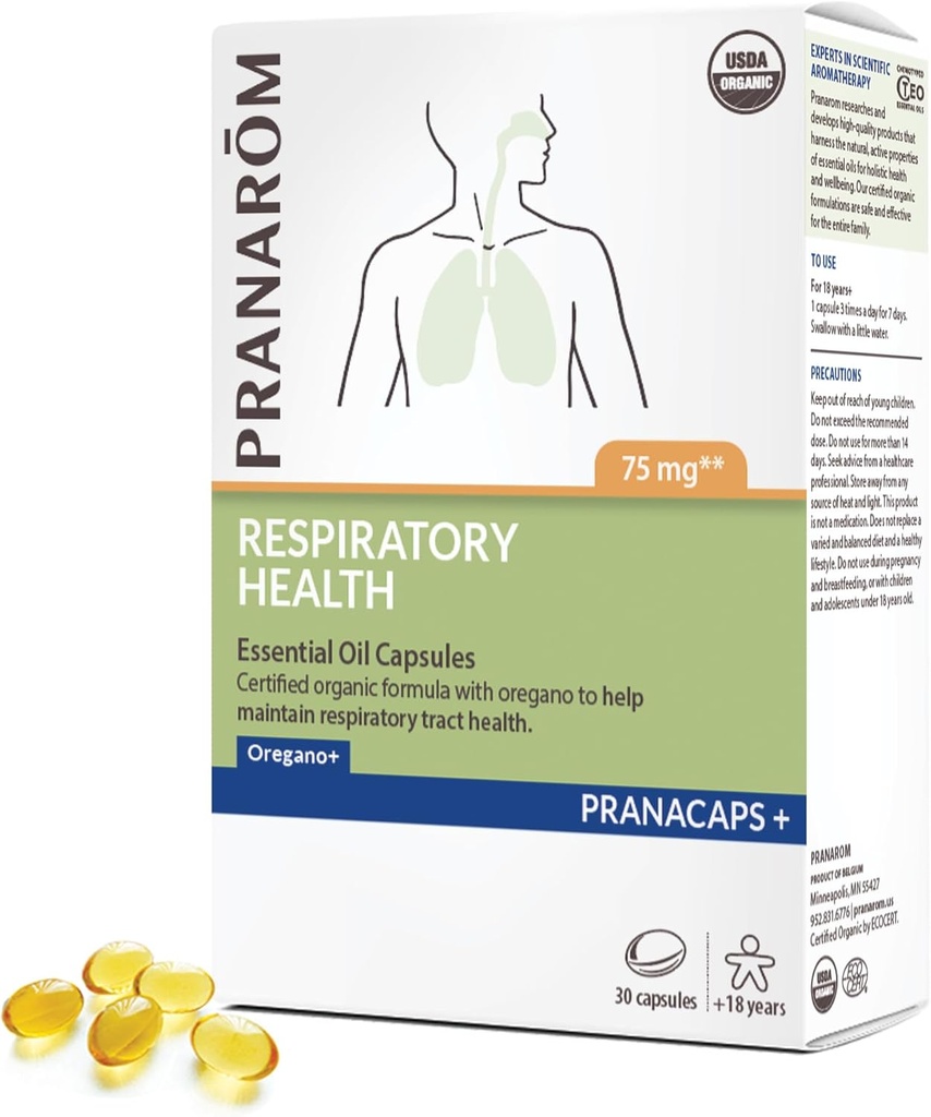 Pranarom - Pranacaps zdrowia oddechowego z olejem olejowym Oregano & Lemon - 30 Count