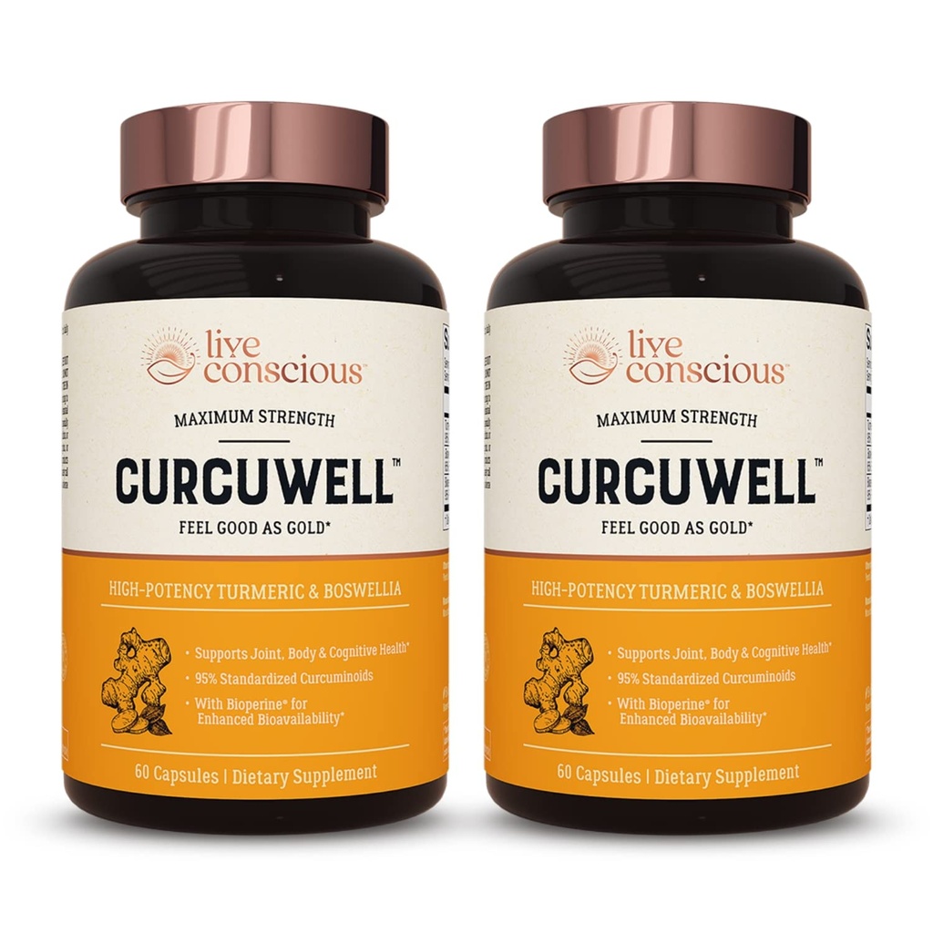 Live Conscious CurcuWell - Kurkumina i Boswellia Mieszanka 124; Maximum Strength Joint, Body and Cognitive Support - 60 Day Supply (2- Pack)