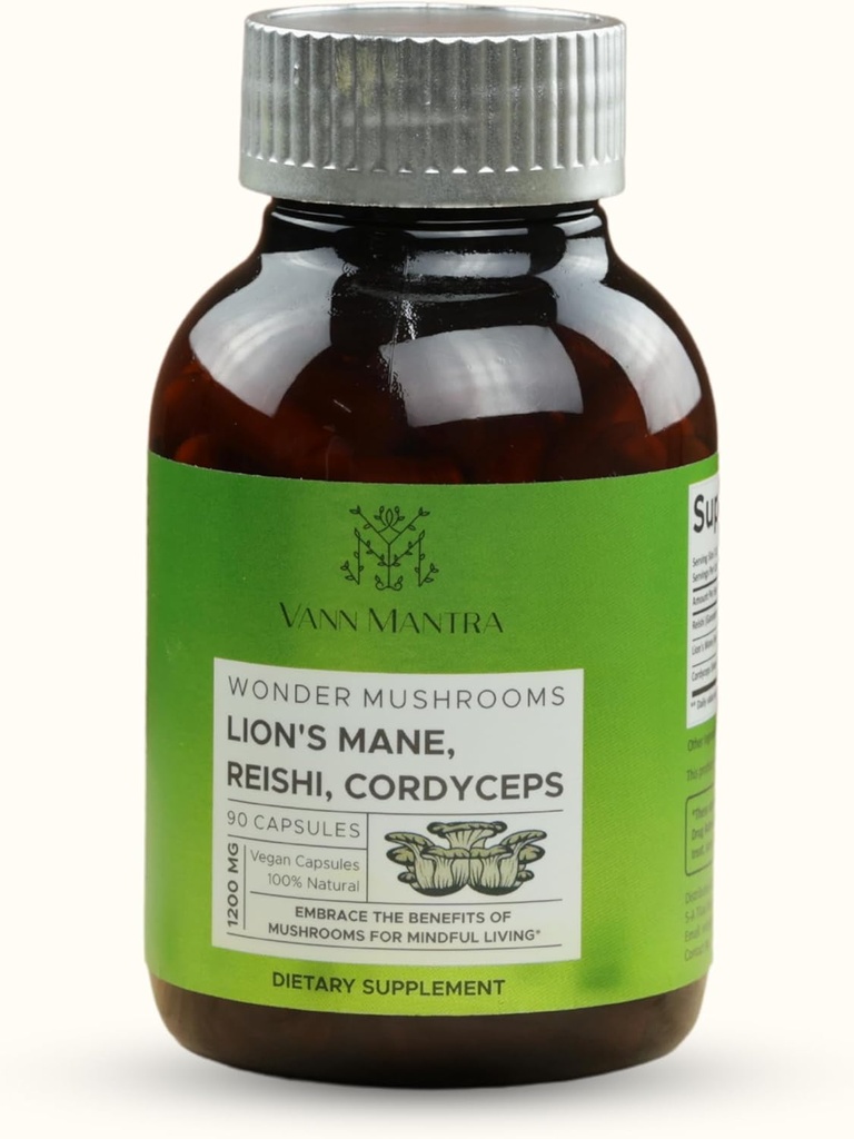 Lion 's Mane Mushroom Supplement - 1200mg, 90 Kapsułek wegańskich - Wspomaga pamięć, mentalną klarowność, koncentrację i koncentrację - Stymulator funkcji poznawczych - Natural Brain Health Formula