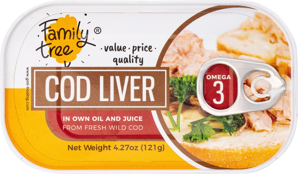 Drzewo rodzinne Islandzkie Dzikie Dorsz Wątroba w oleju własnym 4.27 oz (opakowanie po 12)