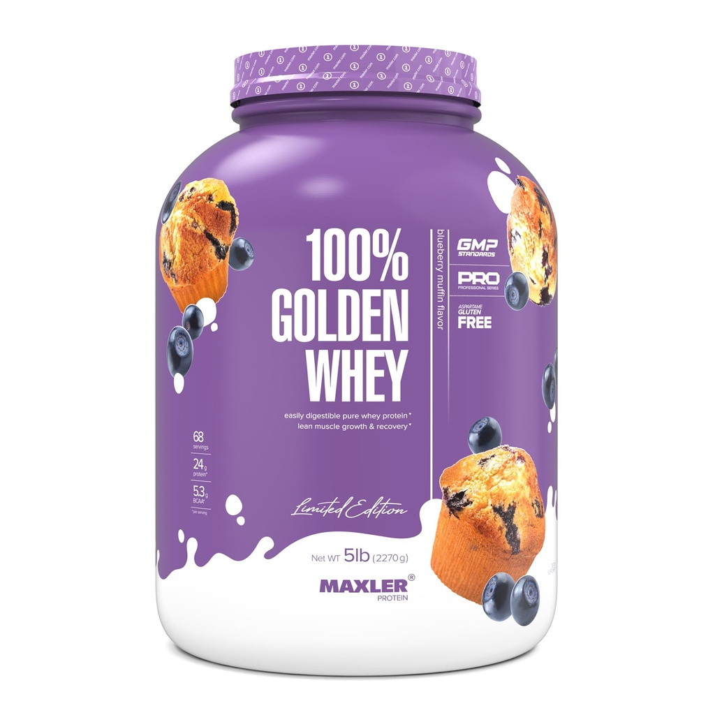 Maxler 100% Golden Whey Protein - 24 g białka per Serving - Premium protein serwatki proszek do przygotowania przed postem - Fast- Absorbujące koncentrat serwatki, Isolate & Hydrolysate Blend - Blueberry Muffin 5 lb