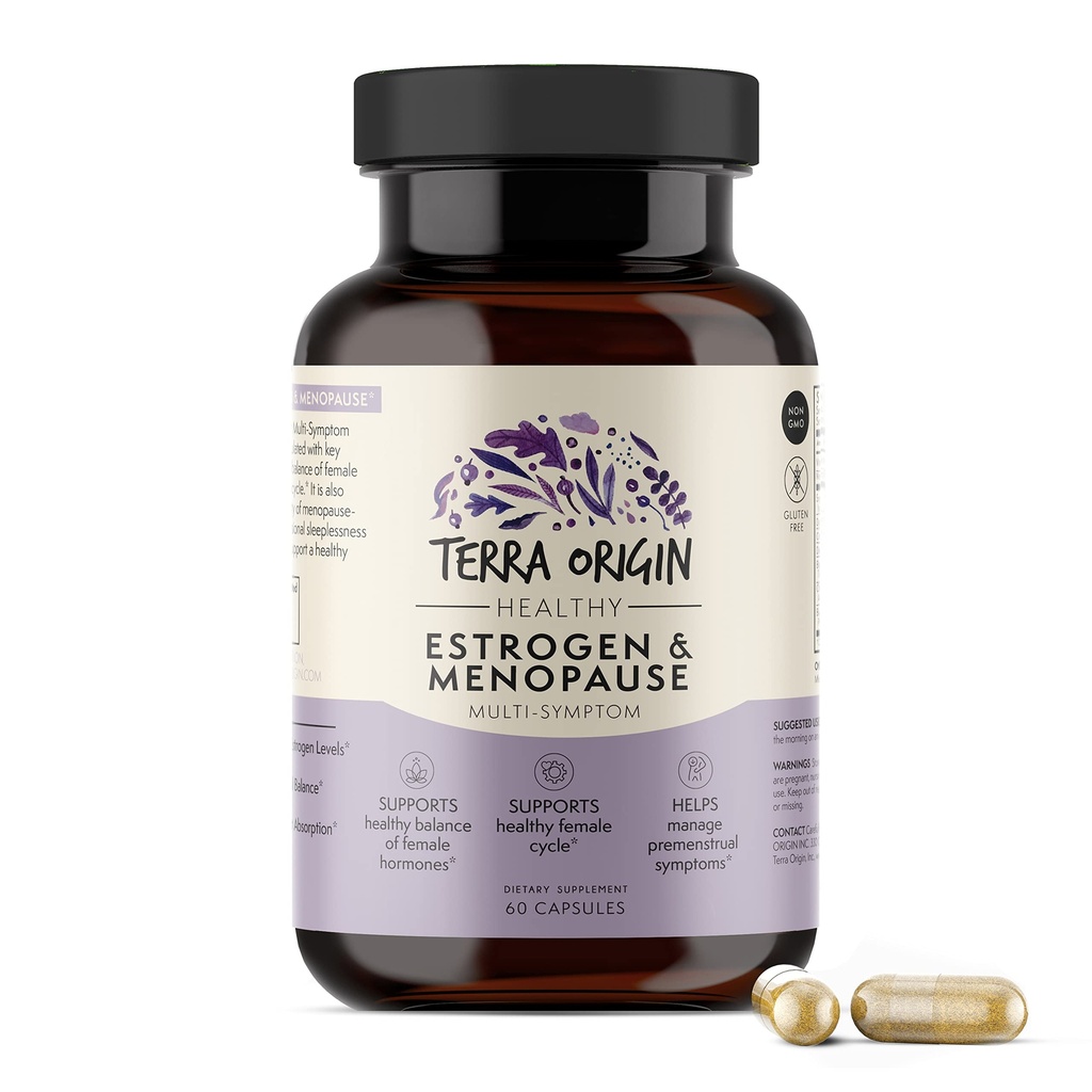 TERRA ORIGIN Multi- Symptom Menopauza Suplementy dla kobiet 124; Menopauza Wsparcie dla nocnych potów, Hot Flash & Mood Swings 124; DIM, Black Cohosh, Dong Quai, Chaste Tree Berry