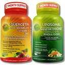 Immune & Cellular Support Bundle - Liposomal Glutathione 500mg z Whole Foods & Quercetin z Bromelain, Witamina C i Cynk Whole Food Complex - Wegan, Non-GMO, Clean Daily Wellness Support