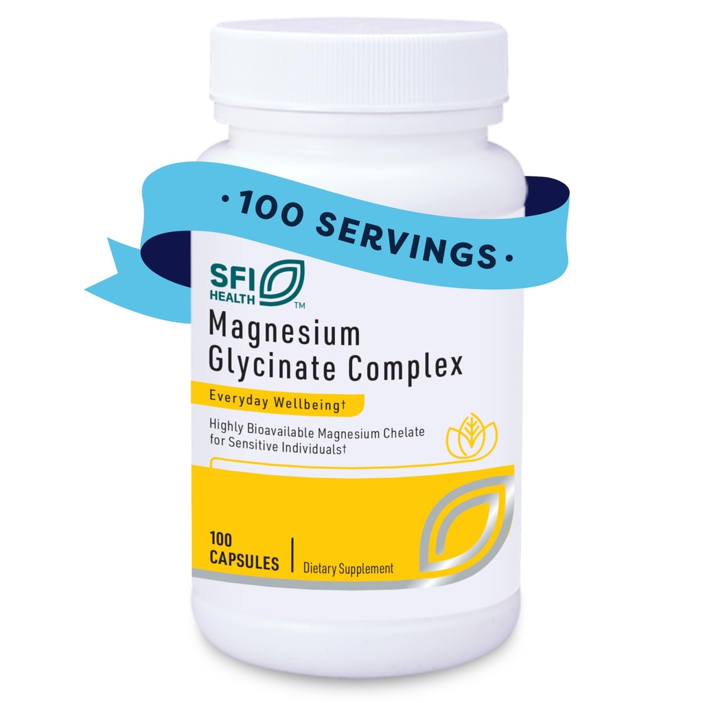 Klaire Labs SFI Health Magnezu Glycinate Complex - Chelated Magnezu Mieszanka dla optymalnej absorpcji - Wspiera zdrowe kości, mięśnie i poziomy energii - Delikatne trawienie (100 kapsułek)