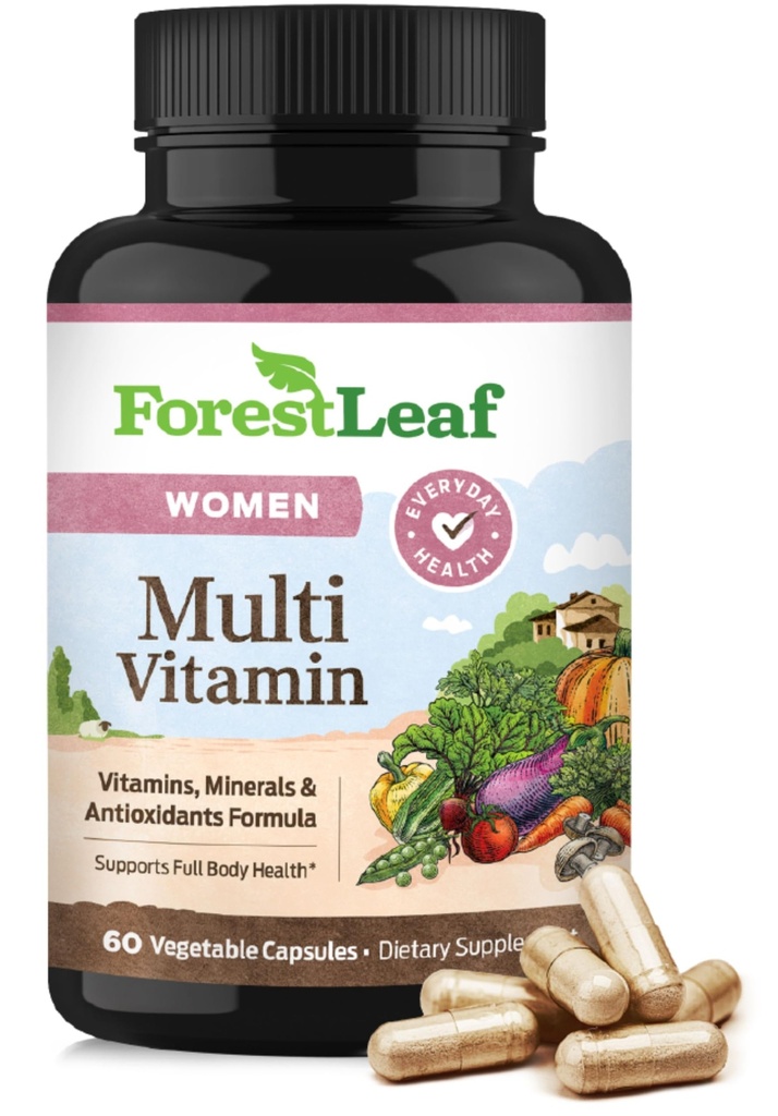 ForestLeaf Daily Witamina Multivitamin dla kobiet, Multi- Witamina dla kobiet - Kobiety Multivitamin & Multiminerales Supplement Equipment 124; Wszystkie niezbędne witaminy potrzebne do zdrowia i energii 124; 60 Czapki Veg