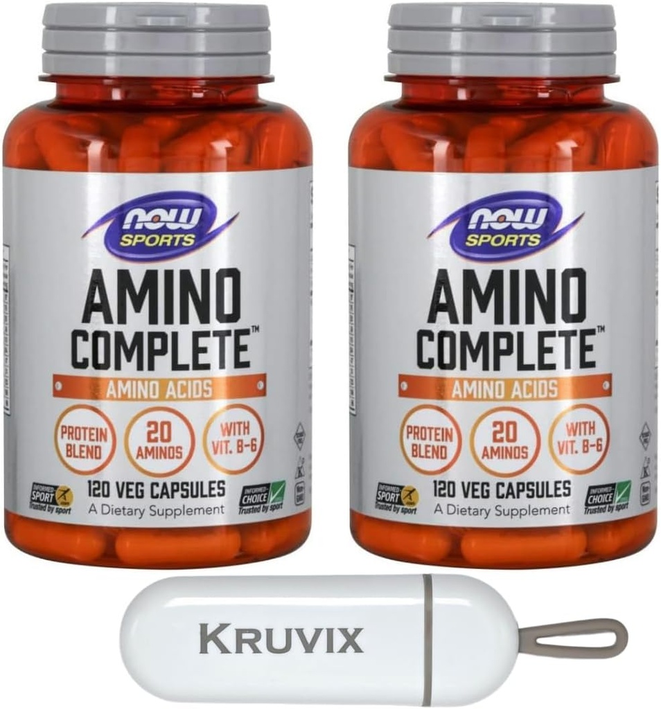 TERAZ Żywność Sport Nutrition, Amino Complete ™ Biżuteria 124; Mieszanka proteinowa z 21 Aminos i B- 6 Biżuteria 124; 120 Kapsułki Veg - Opakowanie 2 z Pill Organizator