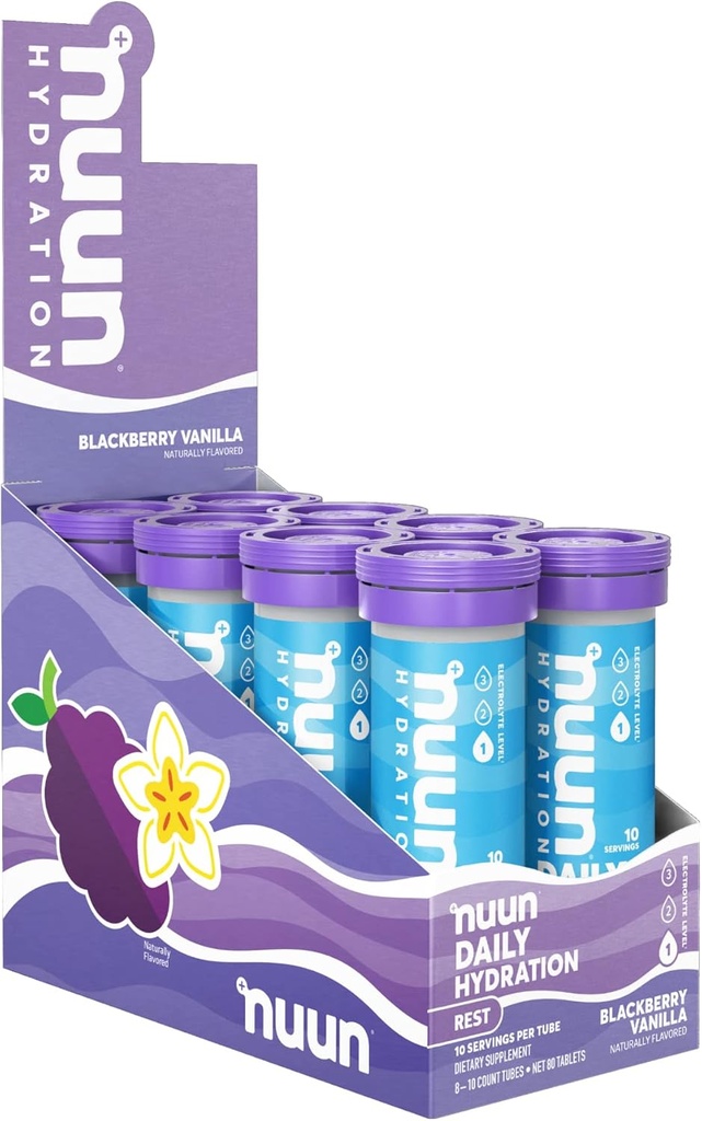Nuun Rest & Recovery Electrolyte Tablets with Magnezu, Potasu & Tart Cherry Powder, Gluten Free & Vegan, Blackberry Vanilla Flavor, 8 Pack (80 Służenie ogółem)