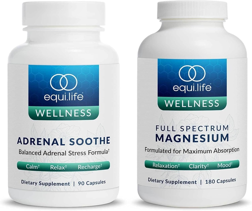 Equilife Full Spectrum Magnez (180 ct.) i kocioł nadnerczy (90 caps) Bundle Mood & Energy Support Supplement, Vegan, Non-GMO