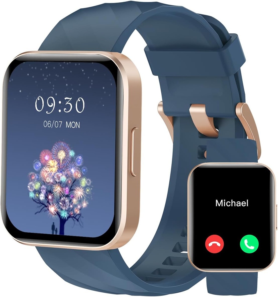 RUIMEN Smart Watch for Women Men (Odpowiedź / Wykonaj połączenia) Kompatybilny z telefonami iPhone / Android, 1.85 "HD Screen Fitness Tracker Heart Rate Monitor 100 + Sports Tracker Watch Waterproof (Niebieski)
