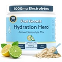 Feel Goods Hydration Hero, 1,000mg Electrolytes Powder, Sugar Free, Magnez, Organic Aloe Vera, Organic Aloe, L Theanine, Witamina C & B12, Nie GMO, Keto, Wegan 124; Lemon Lime, 30 Służenia