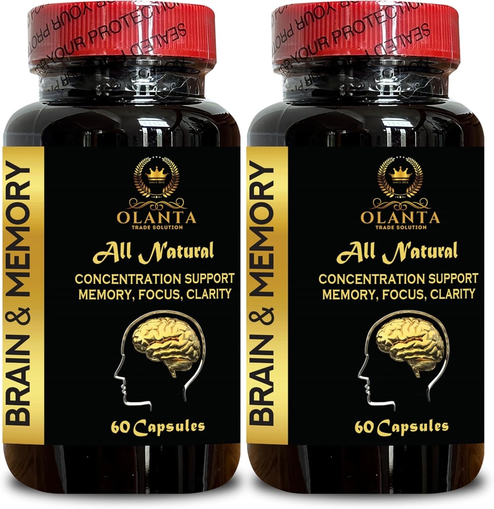 Memory Pills for Brain - uzupełnienie Brain Booster for Memory, Focus, Clarity, Energy, Performance, Wspomaga zdrowe funkcje mózgu, Pamięć i Immunity - 2 Butelki 120 Kapsułki