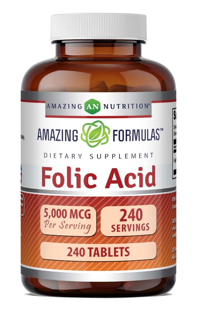 Amazing Folic Acid Supplement Equipment 124; 5000 Mcg Evidence 124; Tablets Evidence 124; Non-GMO Evidence 124; Gluten Free Evidence 124; Made in USA (240 Count)