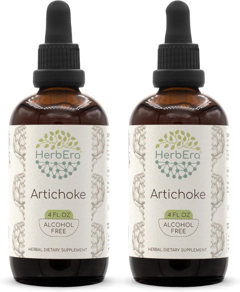 HerbEra Artichock B120 (2szt) Wyciąg ziołowy wolny od alkoholu Tincture, Concentrated Liquid Drops Natural Artichock (Cynara scolymus) Suszony Liść (2x4 fl oz)