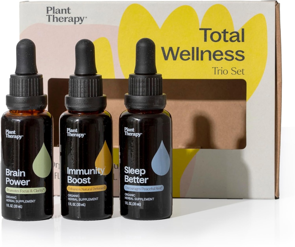 Plant Therapy Total Wellness Trio Zestaw 30 ml Każdy z Immunitety Boost, Moc mózgu i sen Lepiej