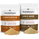 Lions Mane (60g) i Cordyceps (60g) Mushroom Extract Powder Bundle - Mushroom Supplement for Cognition, Energy and Endurance