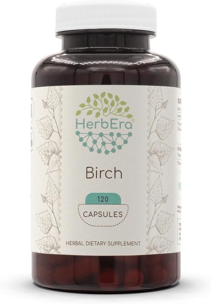 HerbEra Birch 120 Kapsułki, 500 mg, Made with Birch (Betula Pendula) Suszony Liść (120 Kapsułek)