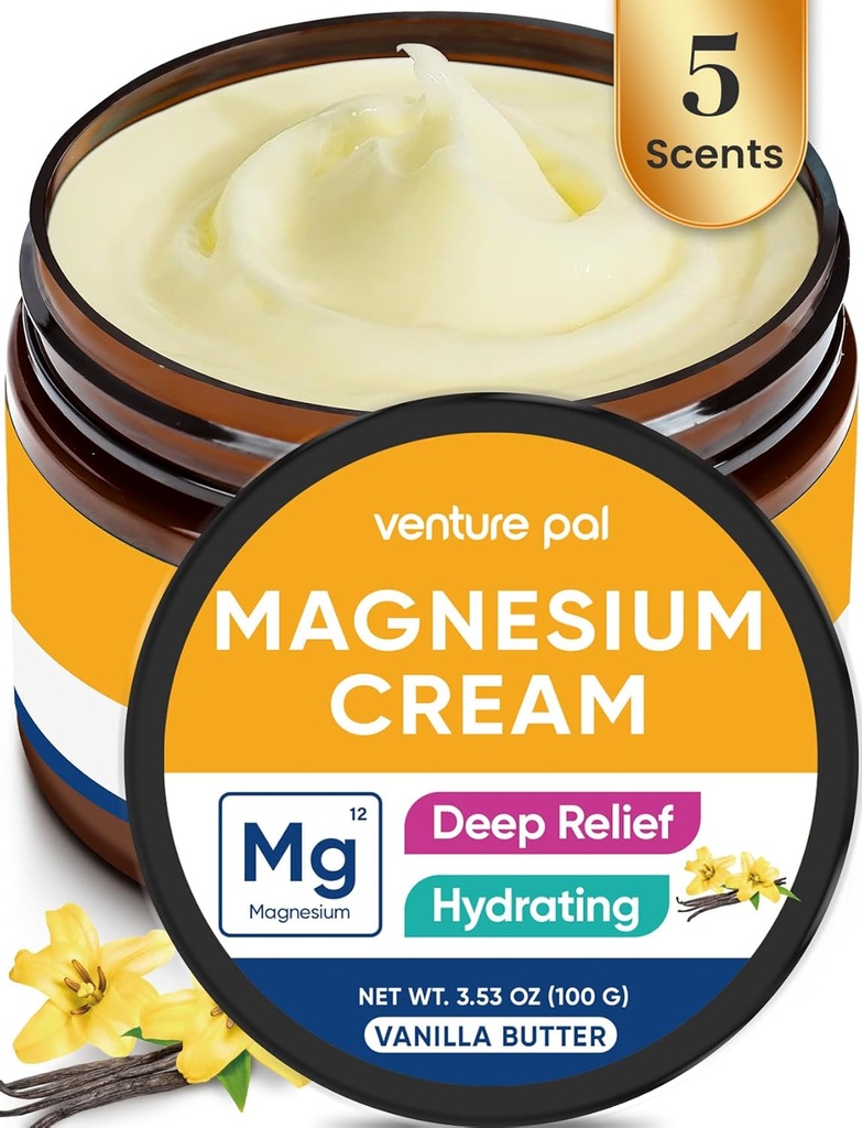 Venture Pal Magnezu Lotion, Topical krem magnezu do snu, Kurcze nóg i ból, Relaks mięśni, Spokój, Suplement nawilżający z oleju kokosowego, Masło Shea & Kwas hialuronowy, Sejf dla dzieci