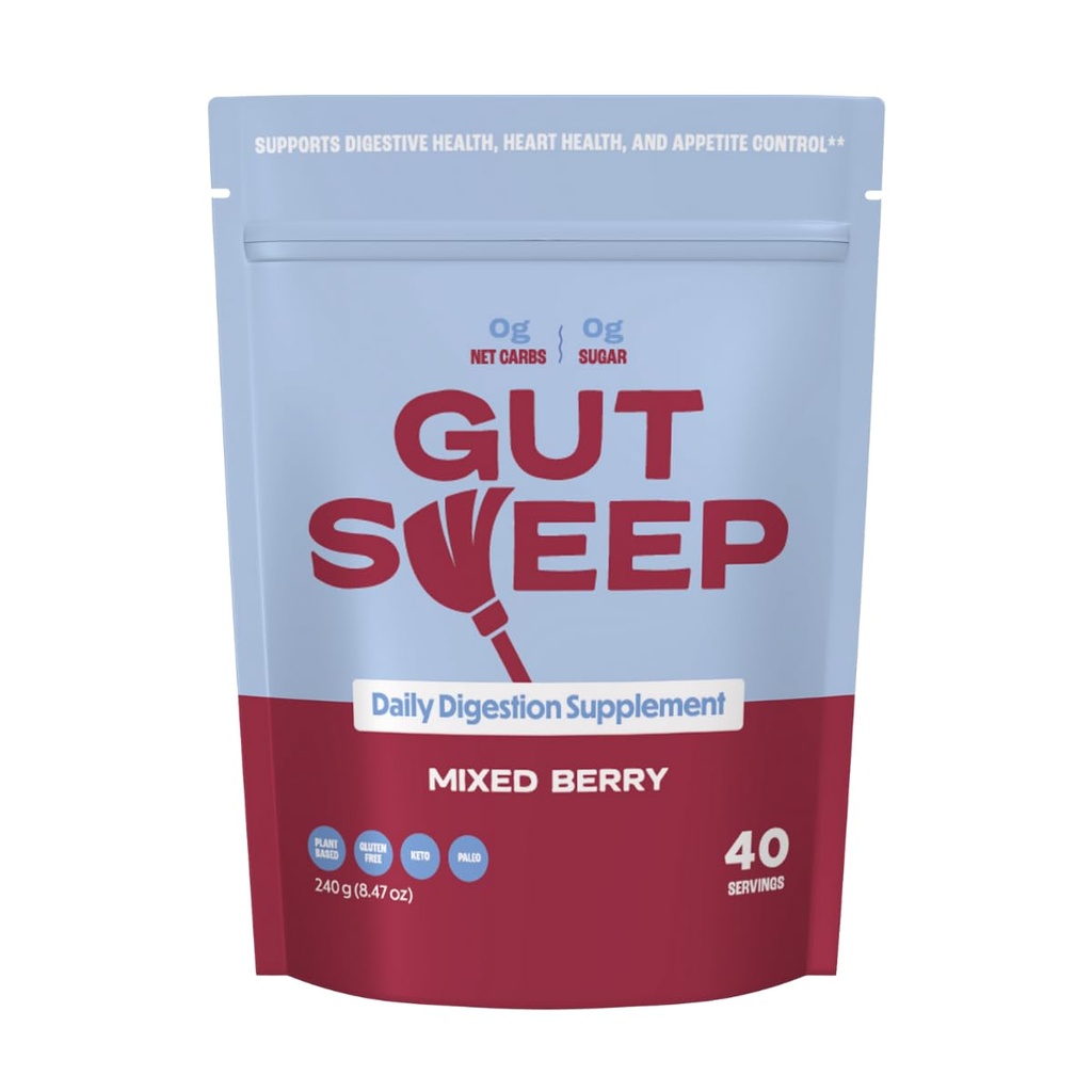 Gut Sweep - Codzienny suplement pokarmowy - Psyllium Husk Fiber - Wsparcie kontroli przystawek - Gluten Free & Plant Based - Keto & Paleo Friendly - 40 Służenia - Mieszane Berry