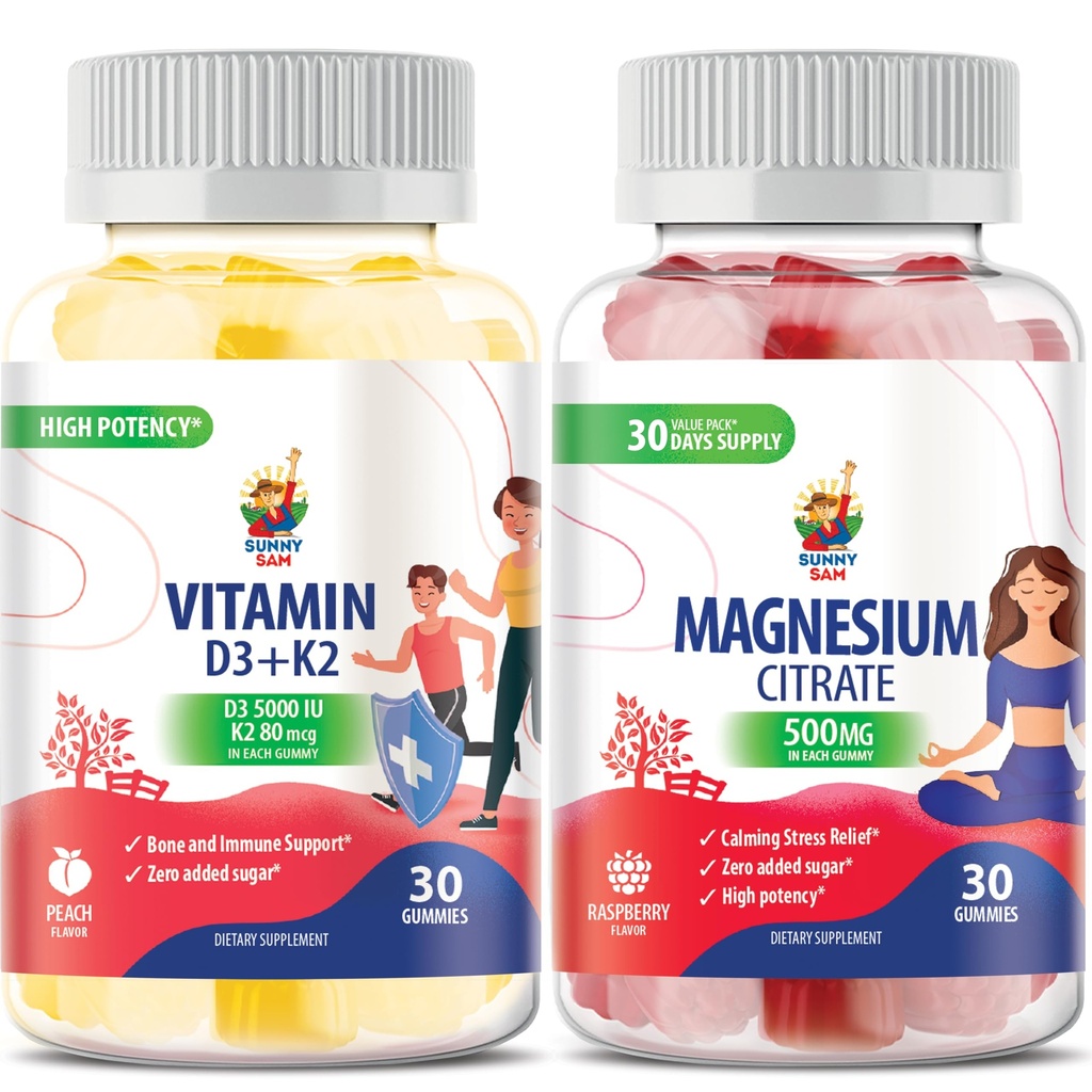 Magnezu Gummies dla dzieci i dorosłych - 500mg i witaminy D3 K2 Gummies 5000 j.m.. Recall Magnezu Chews - Magnezu Citrate Chewable Supplement for Mood & Wsparcie dla mięśni