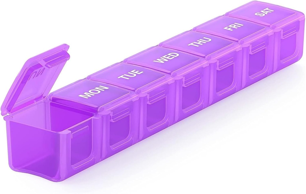 Sukuos Extra Dużego Weekly Pill Organizator, 7 Daily Pill Box Case Artretitis Przyjazny, Silkscreen Wydrukowany pojemnik na leki z jasnym lid dla witamin, Oleje rybne lub suplementy (fioletowy)