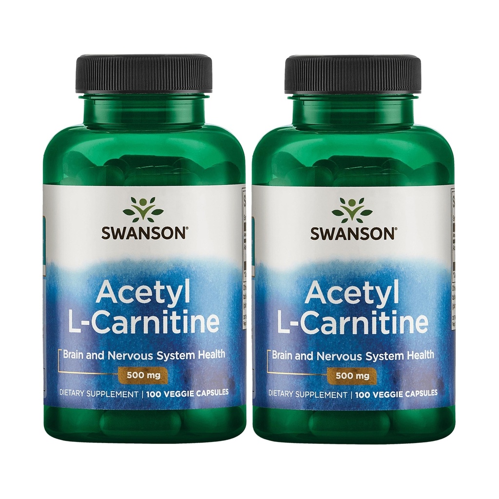 Swanson Acetyl- L- Karnityna - Suplement aminokwasów Promowanie Cognitive Health & Support Muscle - Natural Formula May Promote Nerwowego Systemu Zdrowia - (100 Kapsułek Veggie) (2 opakowania)