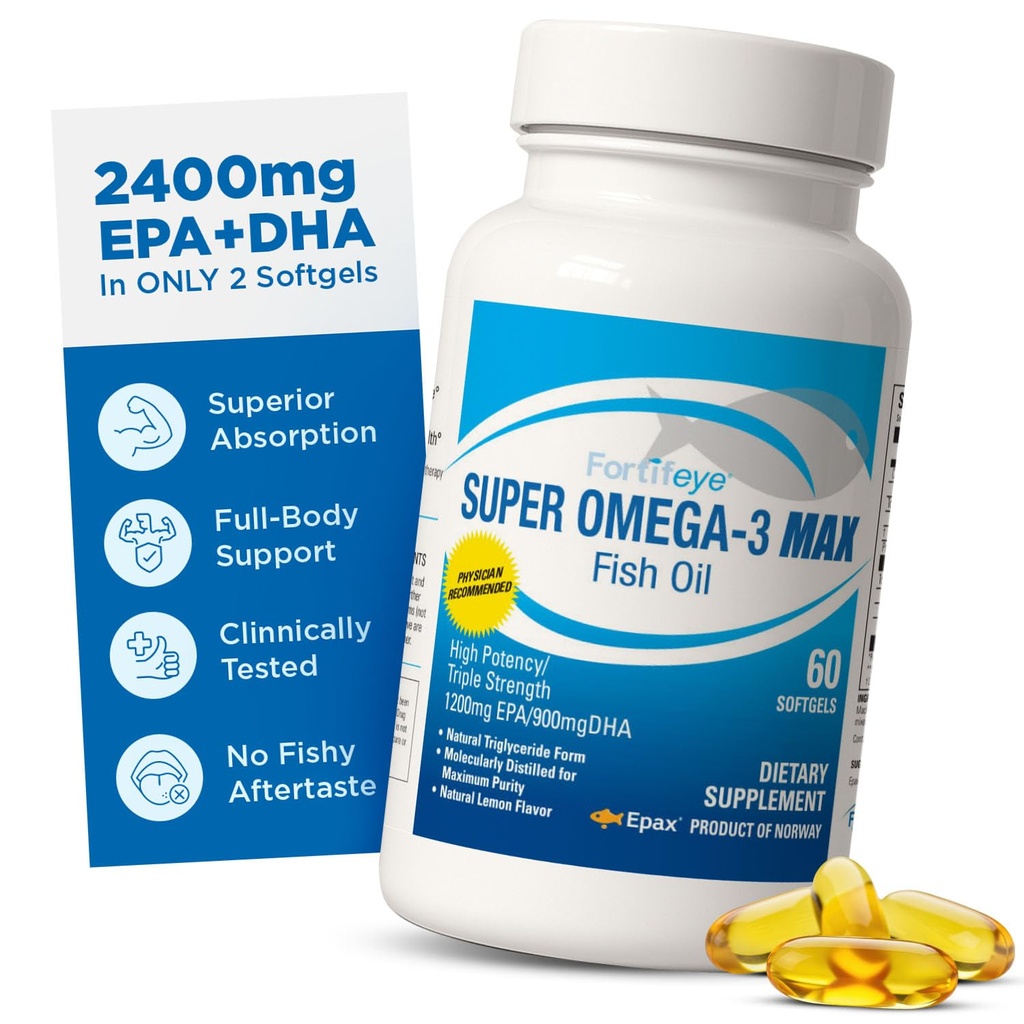 Super Max Omega-3 Fish Oil 2400 mg Made in Norway - High Potency Fish Omega Oil 3 Suplementy dla kobiet i mężczyzn, Trigliceryd Form z EPA i DHA Suplementy bez ryb po smaku Lemon Flavor