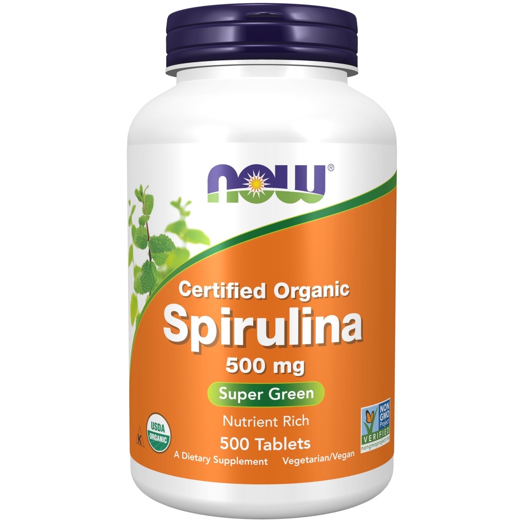 Teraz suplementy żywności, Spirulina organiczna 500 mg z witamin, minerałów i GLA (kwas gamma-linolenowy), 500 tabletek