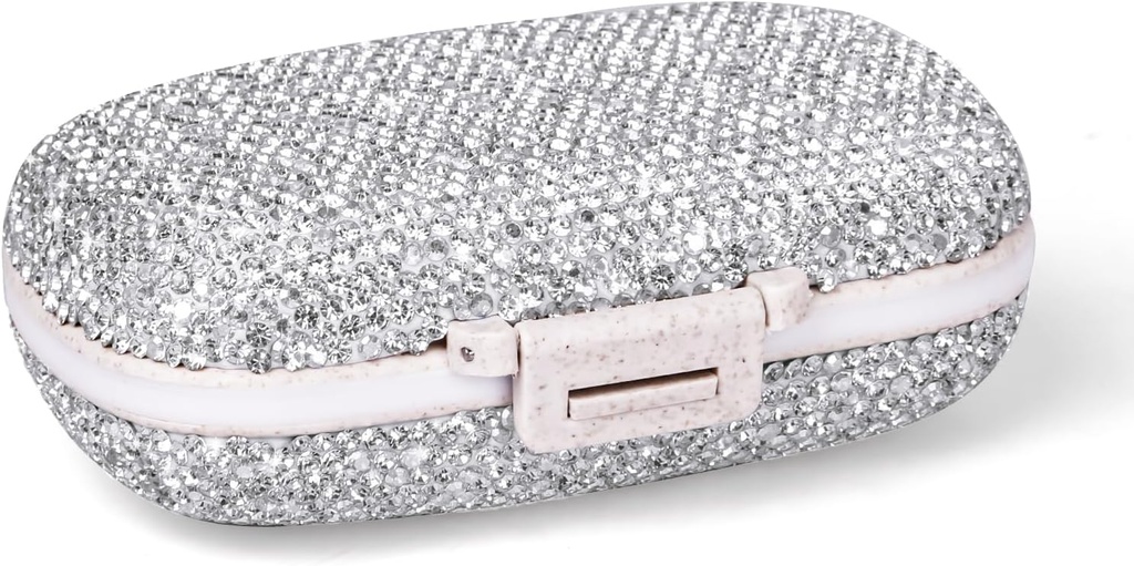 1Pack Travel Pill Organizer, 8 Compartments Portable Pill Case, Small Pill Box for Pocket Purse Portable Medicine Vitamin Container (Sparkling Silver)