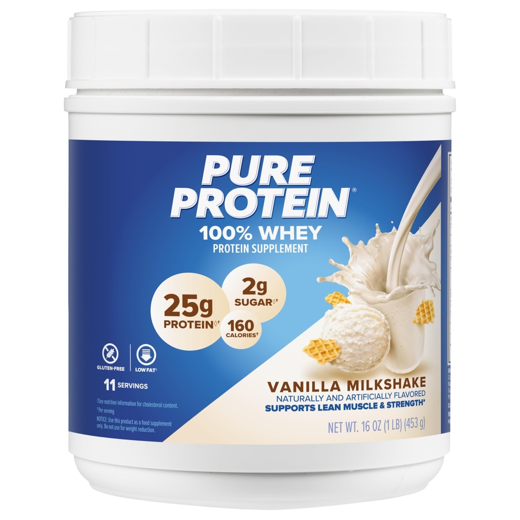 Czysty proszek z protein, serwatka, wysoki poziom białka, niski cukier, bez glutenu, krem waniliowy, 1 lb