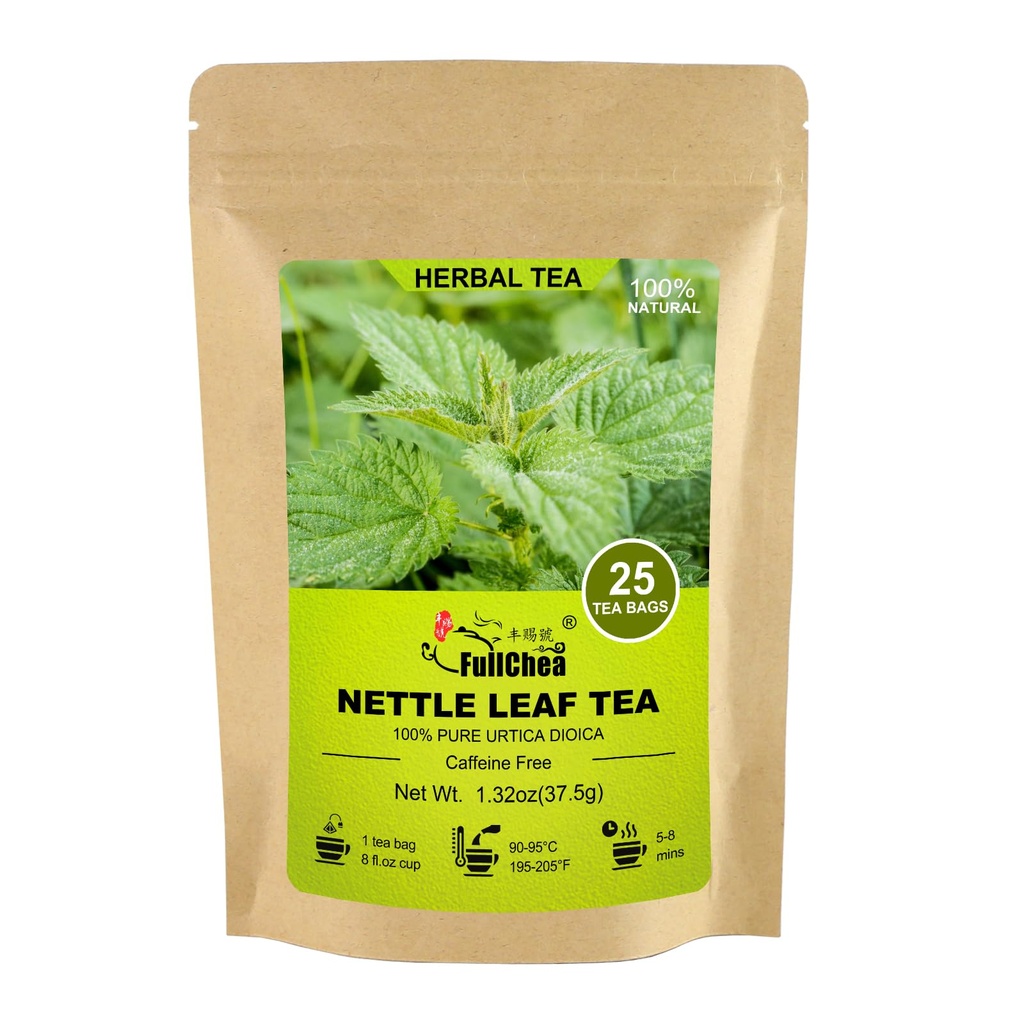 FullChea - Nettle Leaf Tea Bags, 25 Teabags, 1,5g / worek - Naturalnie Stinging Nettle Tea - Wsparcie Eye Health & Wzmocnienie kości