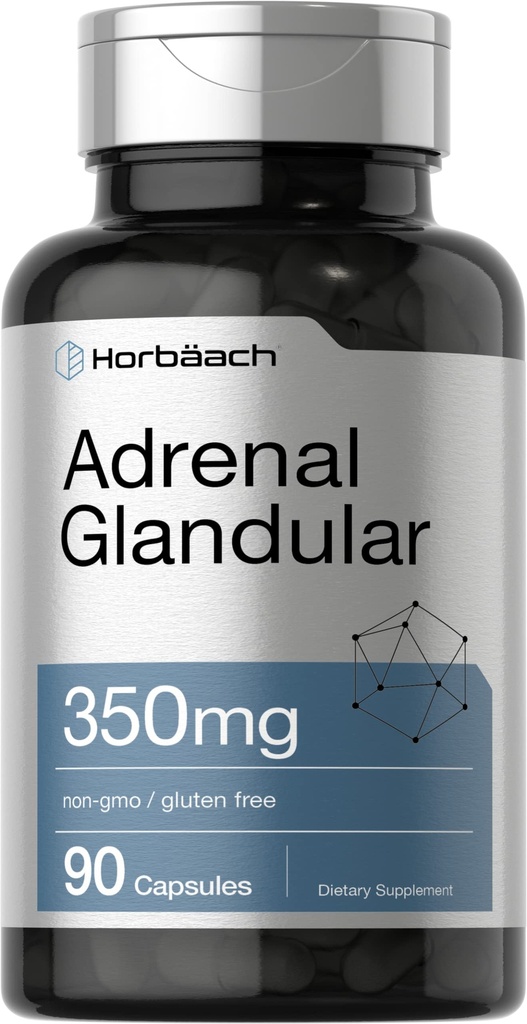 Horbäach Raw Nadnercza Glandular 124; 350 mg 124; 90 Kapsułki Gulten 124; Non- GMO, Gluten
