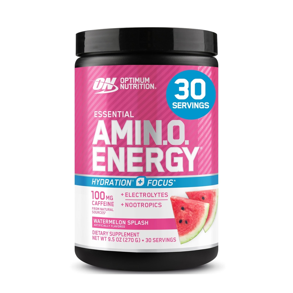 Optimum Nutrition Amino Energy Powder Plus Focus, z BCAA, Electrolytes, i kofeiny, Arbuz, 30 Słupki (Packaging May Vary)