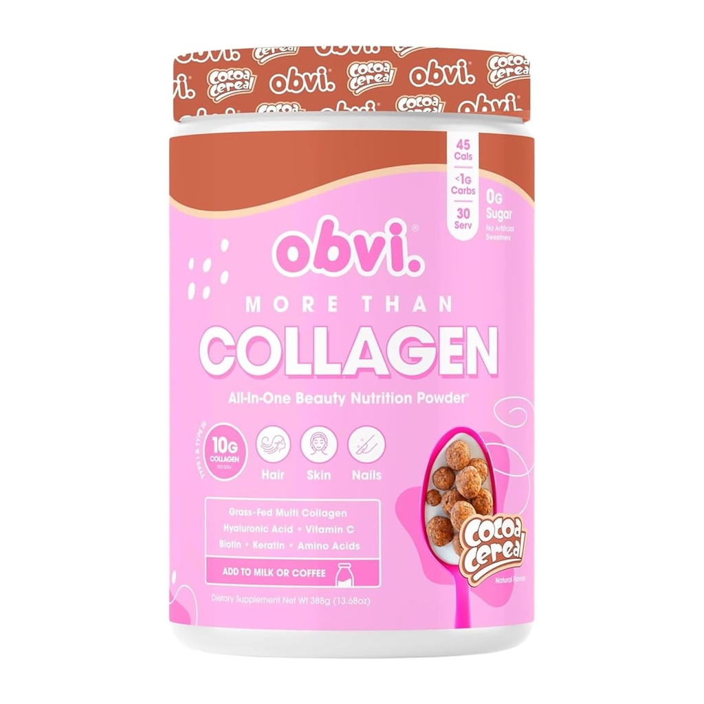 Obvi Więcej niż proszek Collagen 124; Wspiera zdrowe włosy, Skóra, Nails, Łączniki, Gut 124; Pasza Grass- Fed Multi Kolagen Suplement z kwasem hialuronowym, Biotin, Keratyna 124; Kakao Cereal, 30 Służenie