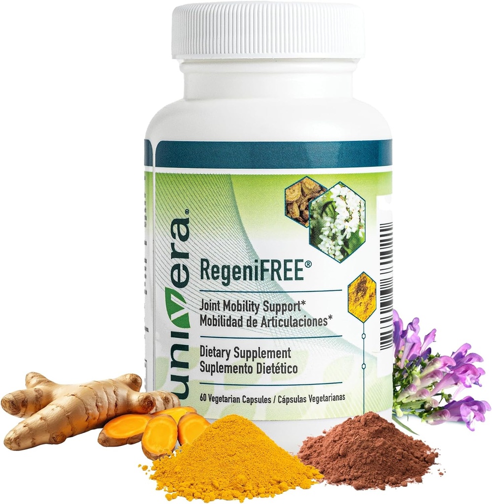 Universia RegeniFREE, Turmeric, Univestin, No Glucozamine, Shellfish Free, All- Natural Joint Supplement, Vegeterian kapsułki, 60 Kapsułki (30- Day Supply)