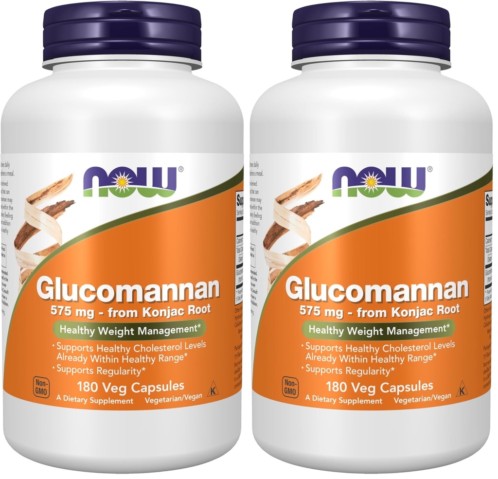 Teraz żywności Suplementy, Glukomannan (Amorphophallus konjac) 575 mg, Wspiera Regularność *, Zdrowe Zarządzanie Wagą *, 180 Kapsułki Veg (Opakowanie 2)