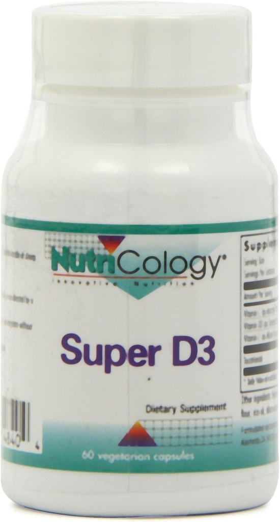 Nutricology Super D3 Dietetyczny Suplement - Bone & Immune Support, Cholecalciferol z C & E, Kapsułki wegetariańskie, Gluten Free - 60 Count