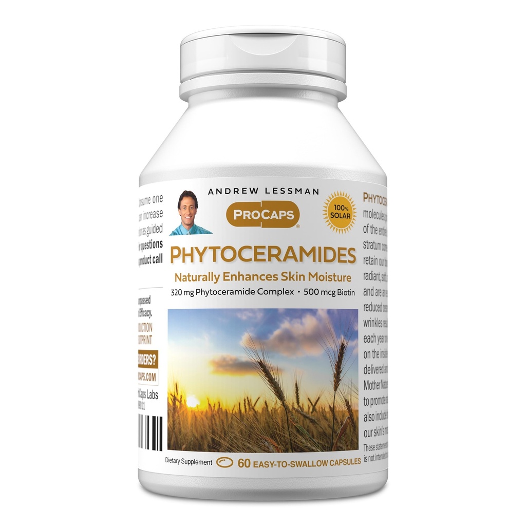 ANDREW LESSMAN Phytoceramides z Biotin 60 Softgels - Vital Natural Soisturizer. Naturalnie Ulepsza miękką, gładką, promienną skórę. Żadnych dodatków. Małe łatwe do połykania Softgels