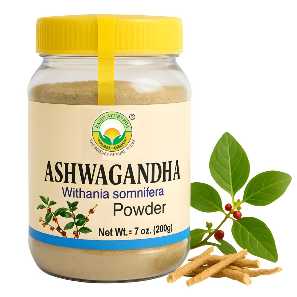 PODSTAWOWA AYURVEDA Ashwagandha proszek 124; Siła wsparcia 124; Stress Relief Herbal Supplement 124; Immunitet 124; Brak dodatków 124; Adaptogenetic Superfood for Smoothies, Shakes & Wellness Between 124; 7.05 Oz (200 gm)