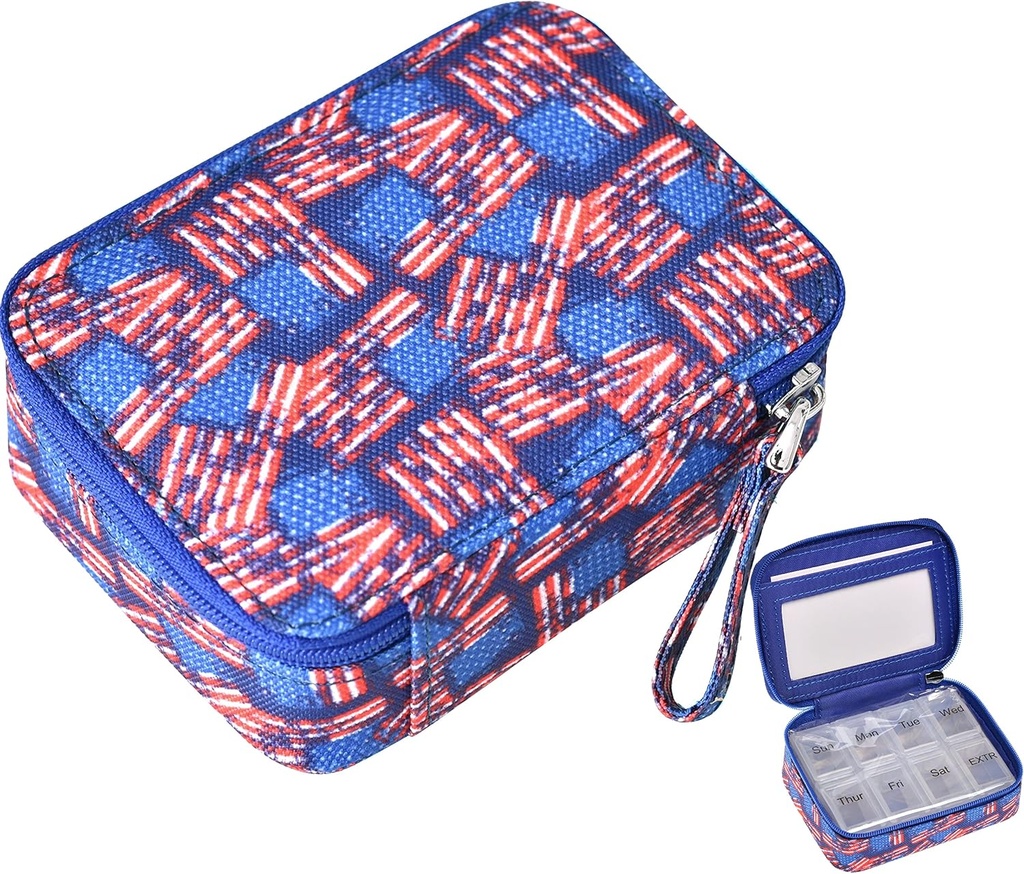 Pigułka organizer Case Travel Medicine Box 7 dzień Suplement witaminy kompaktowy dyspenser w torebce Zipper Pouch (flaga USA)