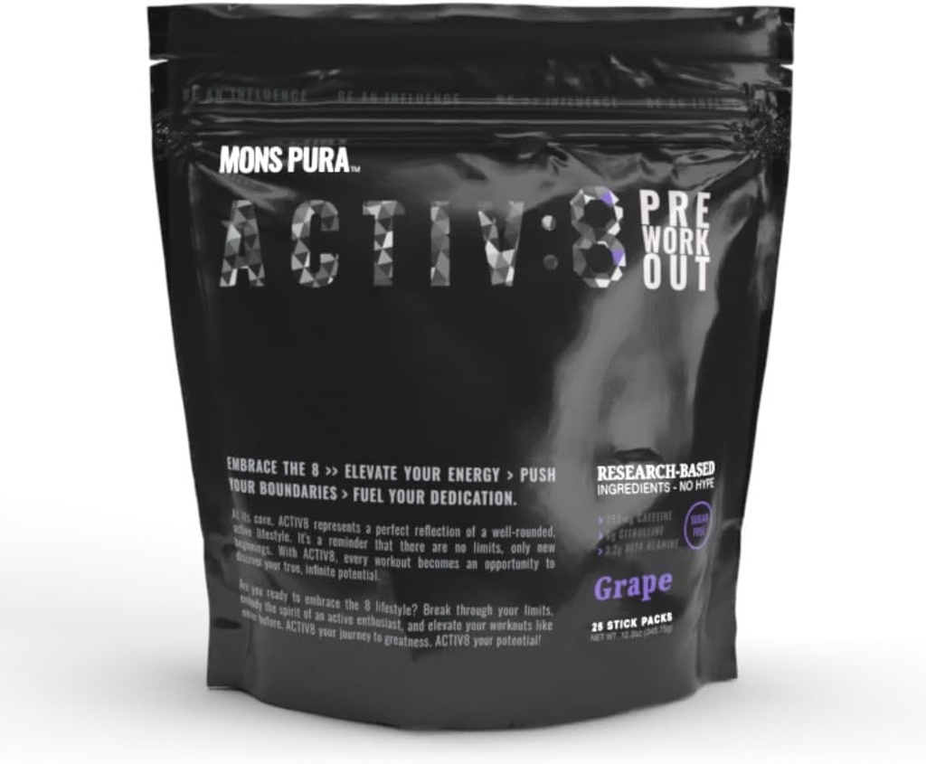 Activ8 Grape Pre- Workout 25 Power- Packed Servings 250 mg Kofeina