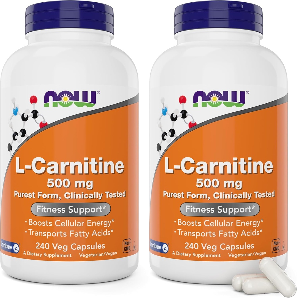 Teraz żywność L- Karnityna 500 mg, 240 Czapki Veg (Opakowanie 2)
