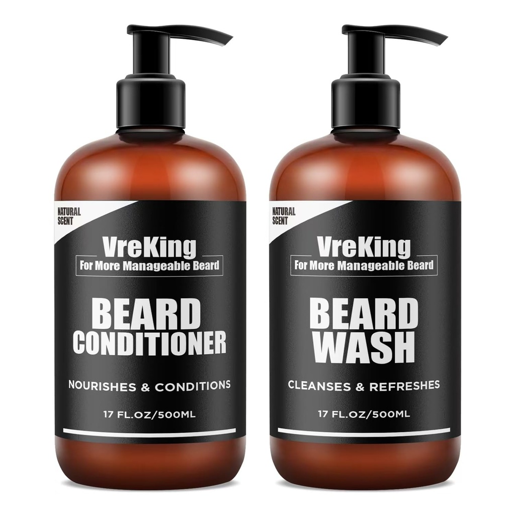 Mens Broda mycie i Beard Conditioner Bundle zestaw dla mężczyzn, twarzy i szampon brody i Conditioner zestaw dla mężczyzn w / Biotin twarzy wzrostu włosów Formuła łupieżu, Prezenty dla mężczyzn, 500ml * 2