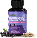 Sambucus Elderberry z cynku i witaminy C - 5 w 1 Suplement wsparcia immunologicznego, Non-GMO, 120 Kapsułki wegetariańskie, 2 miesiące dostaw