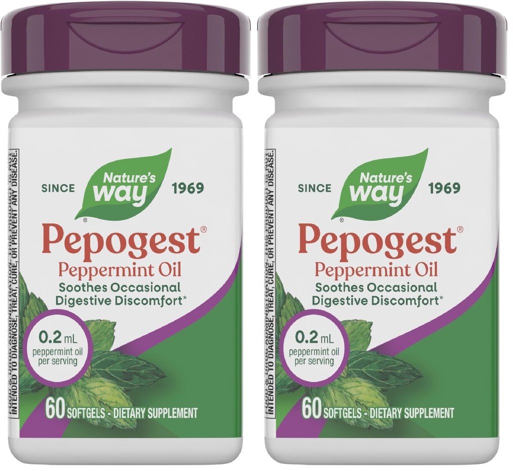 Nature 's Way Pepogest Peppermint Oil, łagodzi sporadyczne zaburzenia żołądka i jelit *, 60 Softgels (Opakowanie 2)