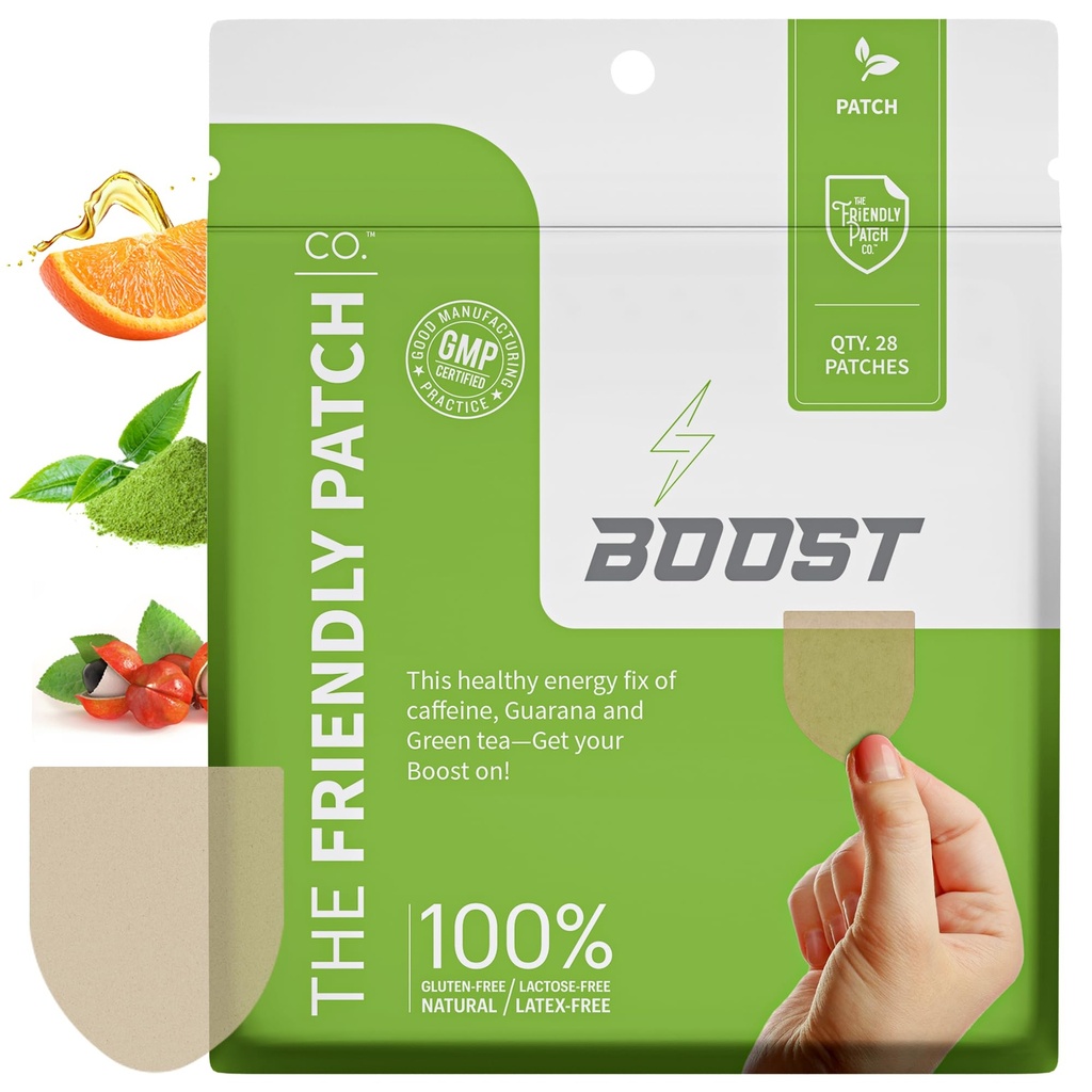 Friendly Patch Boost Energy Patch - 28 Day Supply - Zaopatrzenie w energię i koncentrację, kofeinę, guara- Clarity & Energy - Plant- Supposed, Focus - Wellness Patches