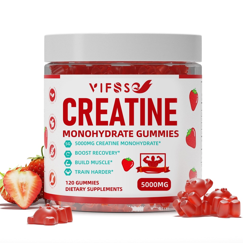 Jednowodzian Gummies kreatynowy 5 g dla mężczyzn i kobiet, 120 Gummei bez cukru z 200 Mg Magnezu Glycinate, 200 Mg L- Threonian dla wsparcia mięśni, Energy Boost