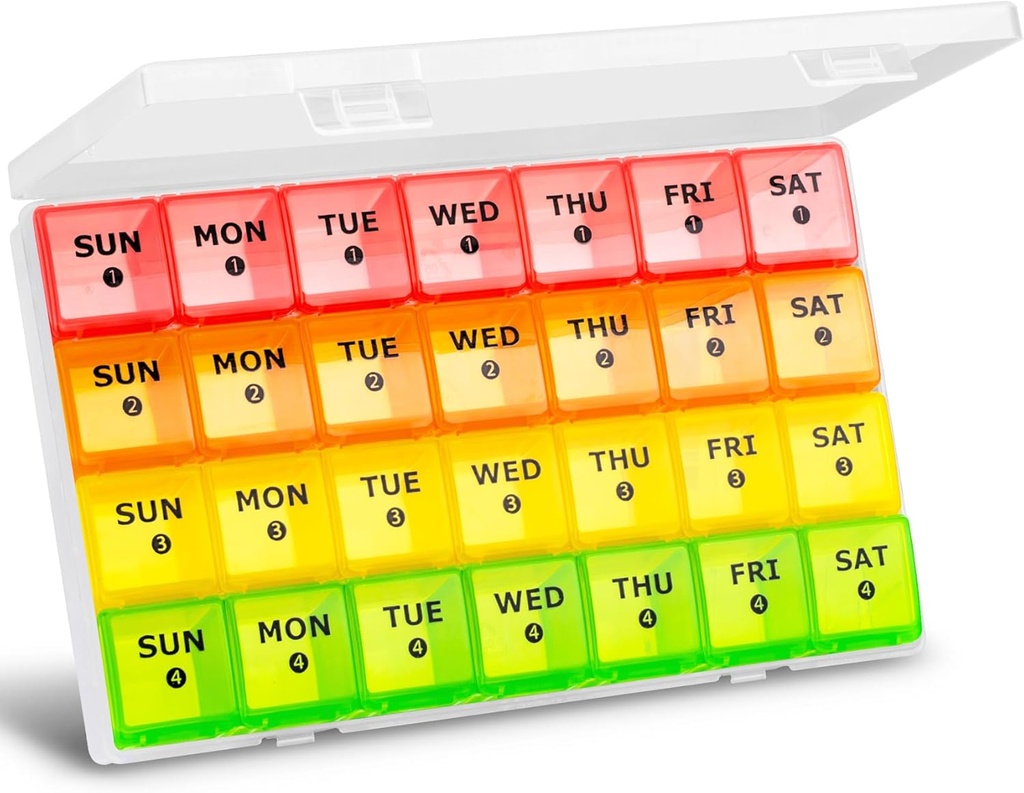 Big Monthly Pill Organizer, XL 4 Tygodnie Pill Box, 28 Day Pill Cases Organizerd by Week, Big Computer Pill Container with Dust- Proof, for Pills / Witamina / Olej rybny / Suplementy, przez Yaklim (ROYG)