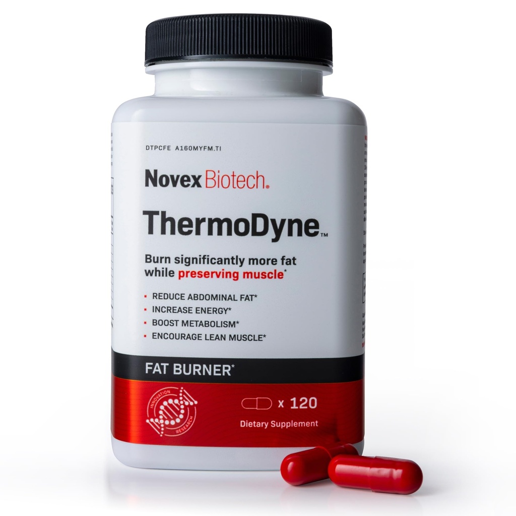 Novex Biotech ThermoDyne - Termogeniczne spalanie tłuszczu dla mężczyzn - Appetite Suppressant - Metabolizm Booster dla mężczyzn - 200mg kofeina - 120
