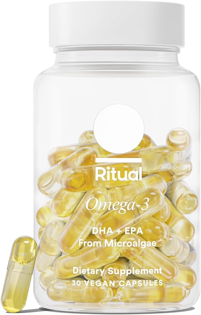 Rytualna Omega 3 - Wegan - Science- Backed Dose of DHA & EPA Fatty Acids in 2: 1 Stosunek, Bioavailable, Wsparcie zdrowia mózgu i serca, Minimalne Burp- Back, Trwałe mikroalgi, 30 Day Supply