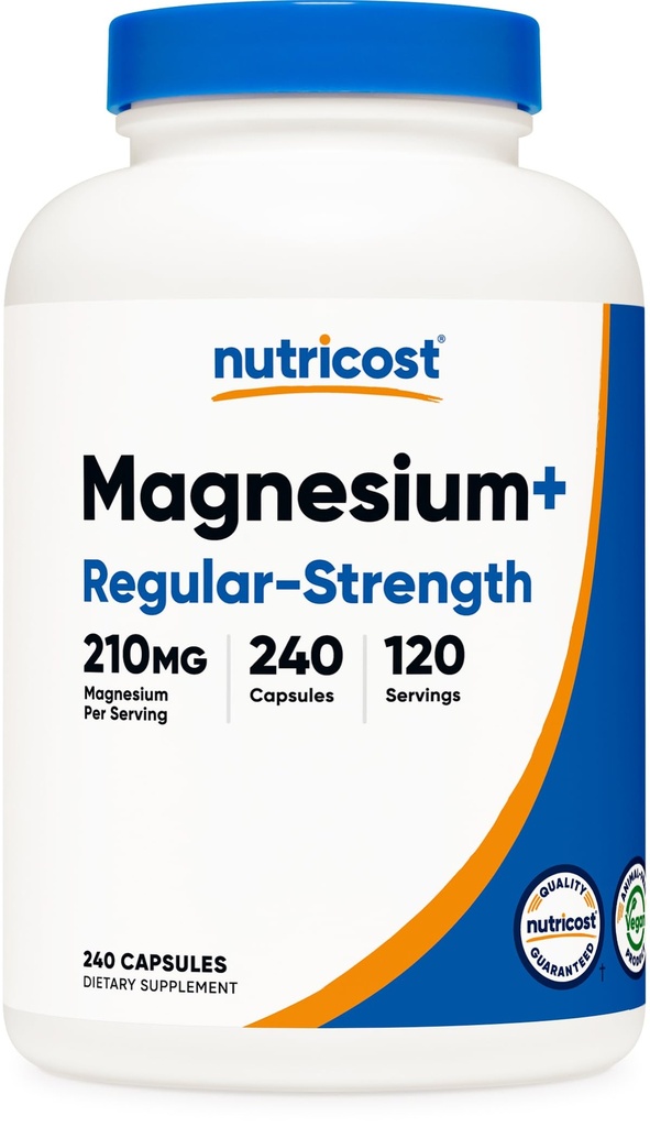 Nutricost Magnezu + Regularna Siła (210mg, 240 Kapsułek) - 120 Służenia, Made with Magnezu Glycinate and Oxide, Non-GMO, Gluten Free i Vegan Friendly